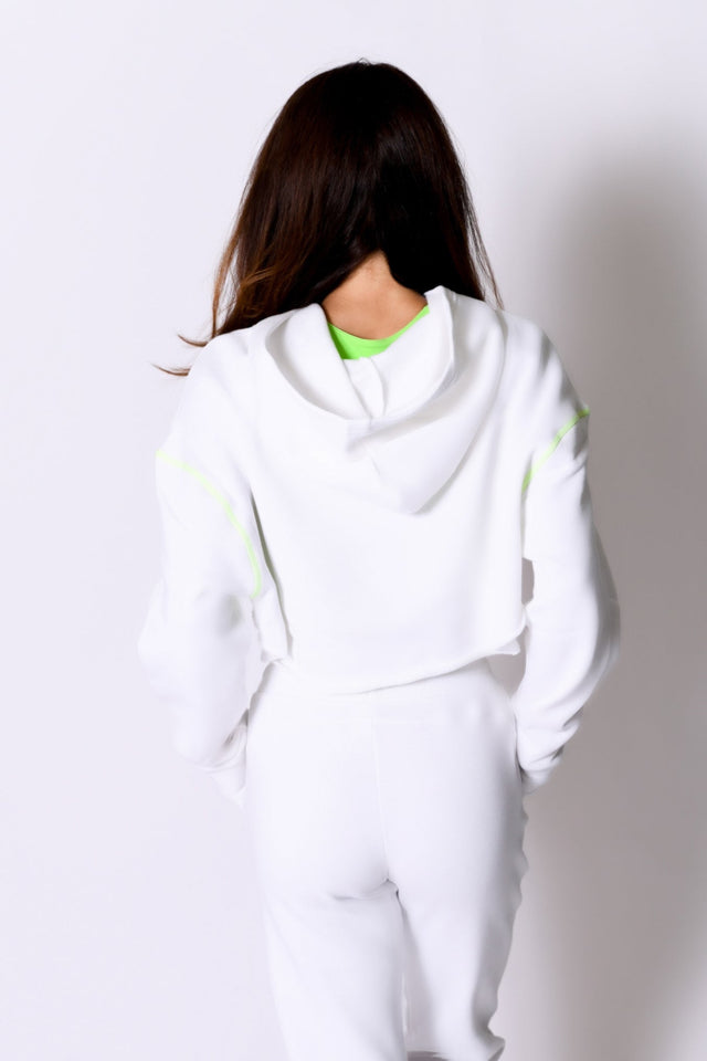 White/Neon Green Cropped Hoodie