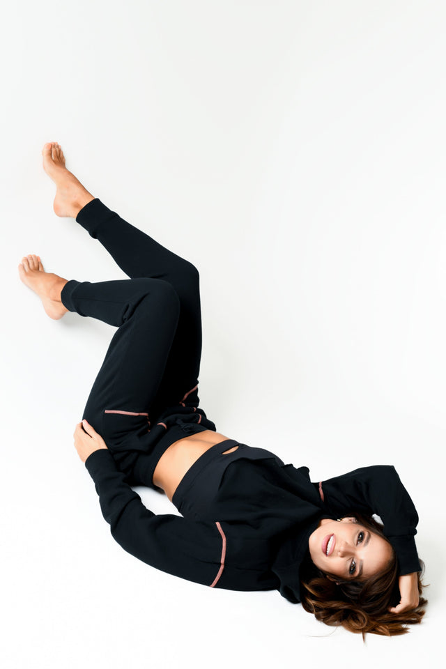 Black /Coral Cropped Hoodie - SewSewYou