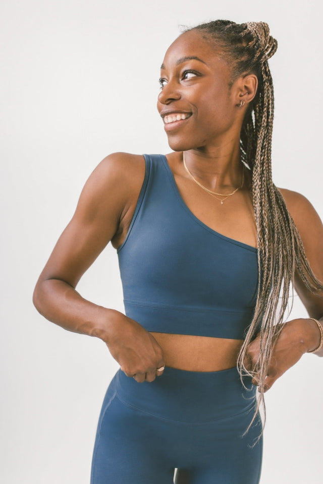 Blue Off - Shoulder Sports Bra - SewSewYou