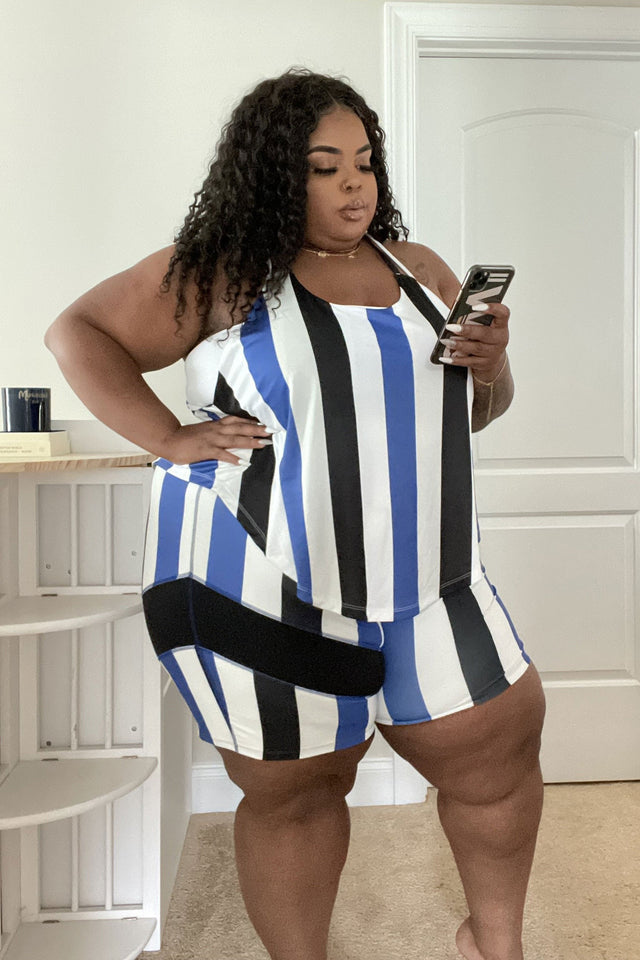 Daquana SS21 Blue Stripes Loose Tank - SewSewYou