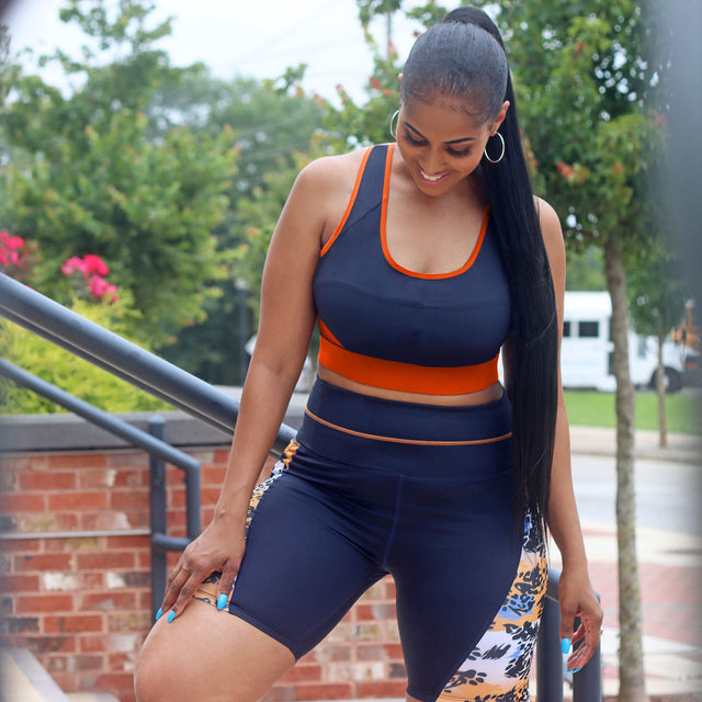 Elements Sports Bra - Legend Blue + Orange Underbust - SewSewYou