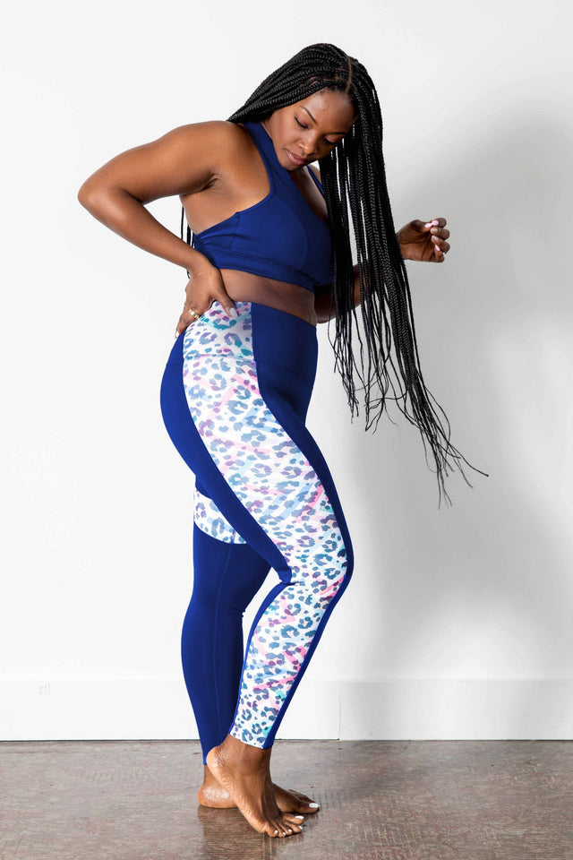 GFix Active Freedom SS22 Royal Blue Leggings w/ Printed Leg Panel - SewSewYou