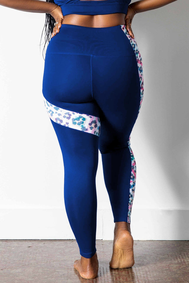 GFix Active Freedom SS22 Royal Blue Leggings w/ Printed Leg Panel - SewSewYou