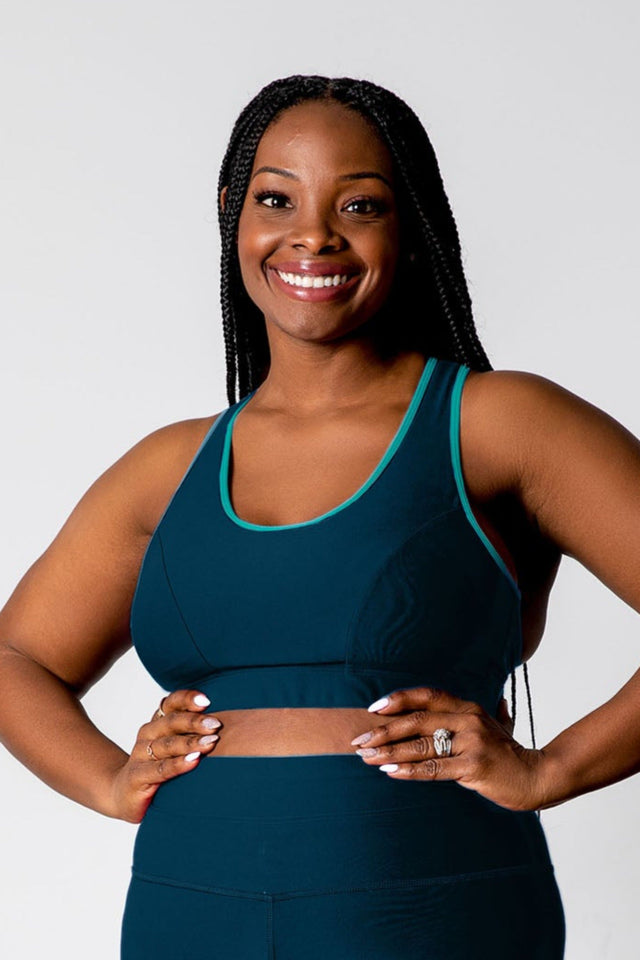 GFix Active Freedom SS22 Teal Sports Bra w/ Contrast Binding - SewSewYou