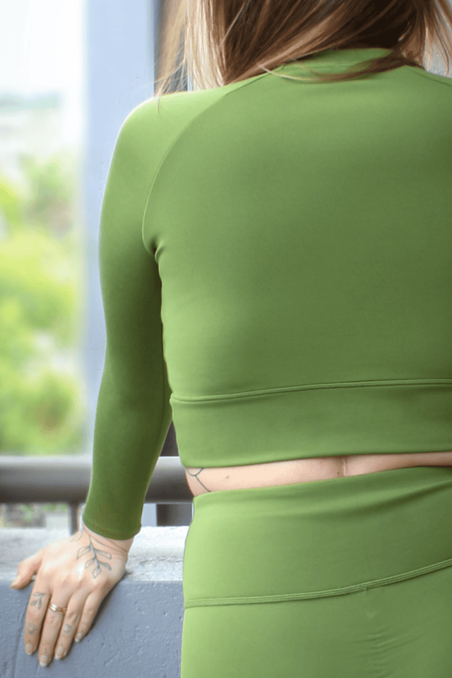 Sara SS22 Green Cropped Long Sleeve Fitted Tank - SewSewYou