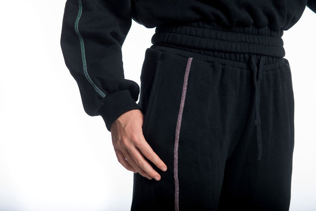 Spread Kindness Black with Salmon & Mint Topstitching Jogger Pants - SewSewYou