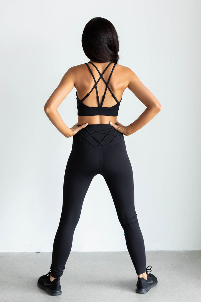 tWinning w/ Dawn & Cher AW22 Black Leggings w/ Back Waist Crisscross - SewSewYou