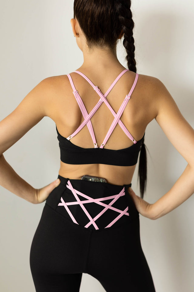 tWinning w/ Dawn & Cher AW22 Black+Pink Leggings w/ Back Waist Crisscross - SewSewYou