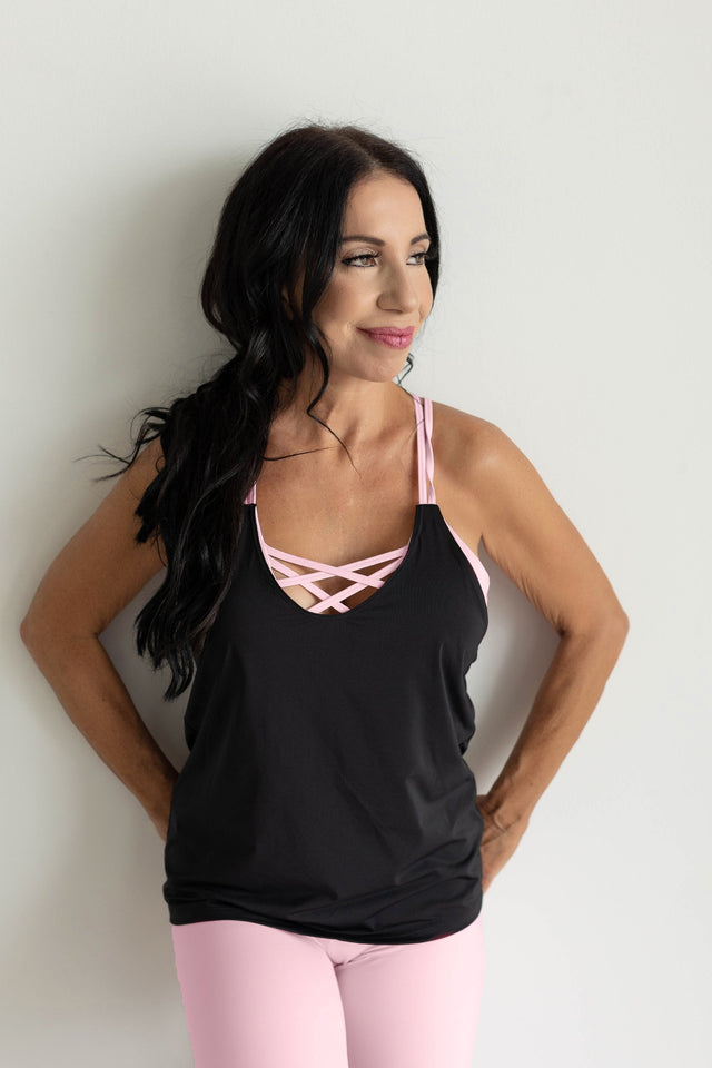 tWinning w/ Dawn & Cher AW22 Black+Pink Sports Bra Tank - SewSewYou